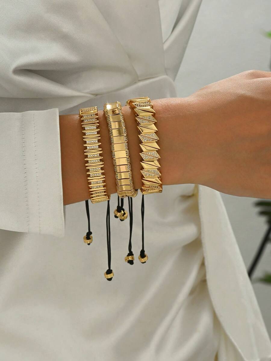 1 pièce Bracelet ajustable de luxe et mode, style bohème rétro avec motif géométrique losangique en zirconium. Convient pour les banquets, les fêtes, le port quotidien, l'Aïd al-Adha, les cadeaux de vacances
