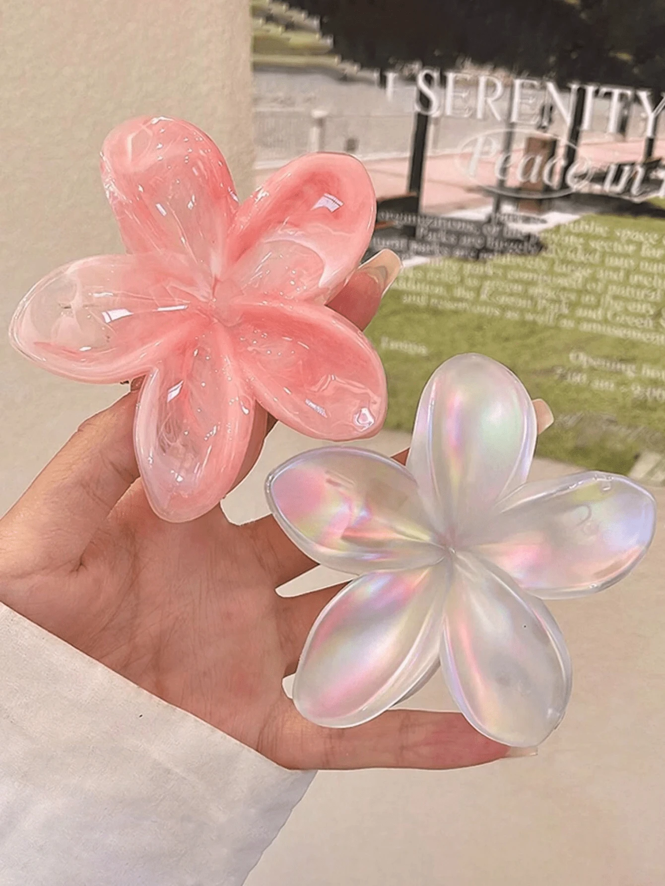 1/2 piezas Clips para el cabello de plástico de gran tamaño de 8cm/3.15in con diseño de flores degradadas rosa y blanco, elegantes, sencillos y multiusos para uso diario, fiesta, trabajo, viaje, peinados, decoración del hogar y baño, decoración de otoño, vuelta al colegio