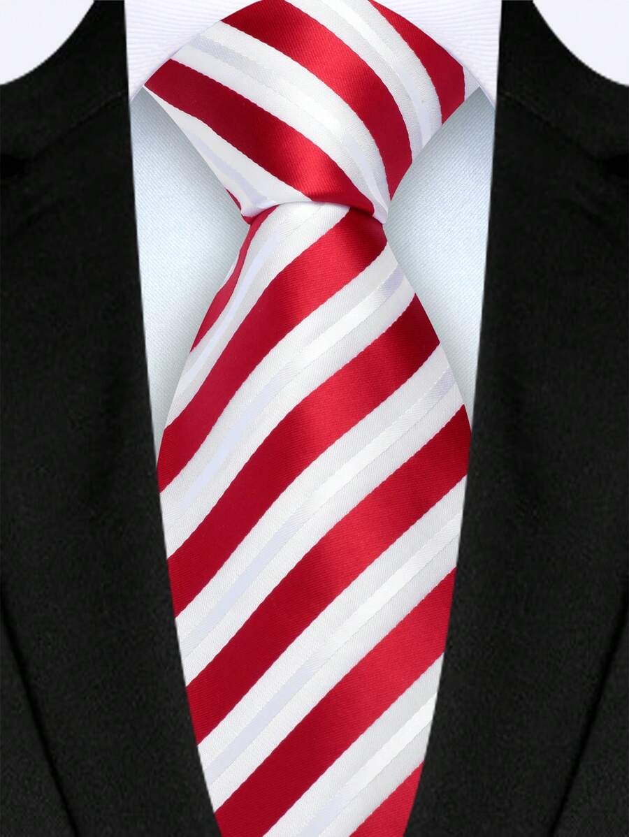 1pc 8cm Red & White Striped Necktie, High Quality Fashion Casual Tie For Men, Suitable For Wedding Party Business