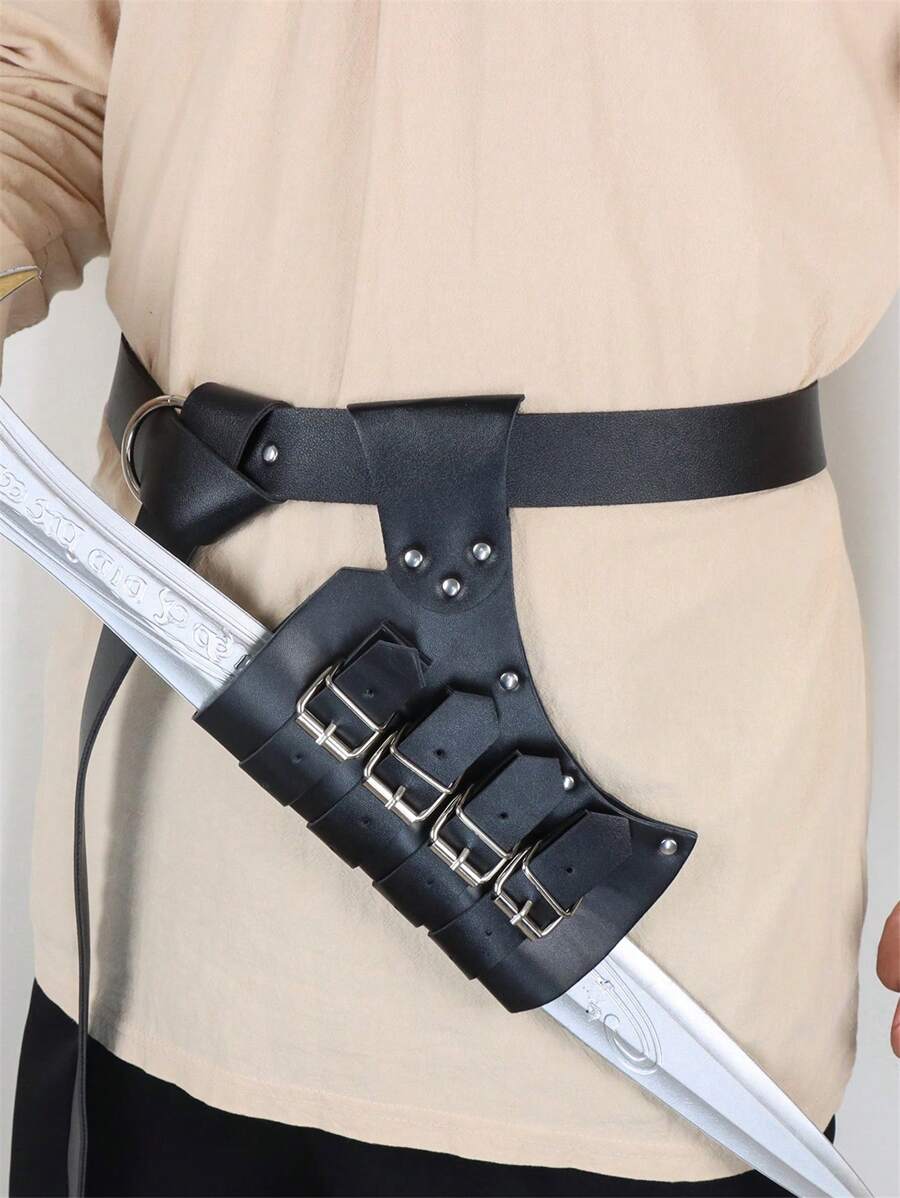 2 Piezas de Cinturón Medieval de PU, Portaespadas Vikingo de Caballero, Portaespadas Ajustable, Accesorios de Disfraz de Guerrero para Halloween (Espada no incluida)