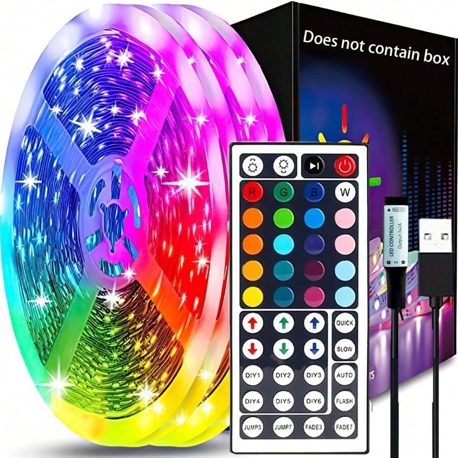 1 peça Tira de Luz LED 5050 RGB de 1,0 m/2,0 m/3,0 m/5,0 m/10,0 m/15,0 m/20,0 m com Cor Mudando RGB, Controle Remoto de 44 Teclas, Dimmerável, Cortável, Adequada para Quarto, Teto, Sala de Estar, Cozinha, Iluminação Traseira de TV, Decoração de Festa e Feriado