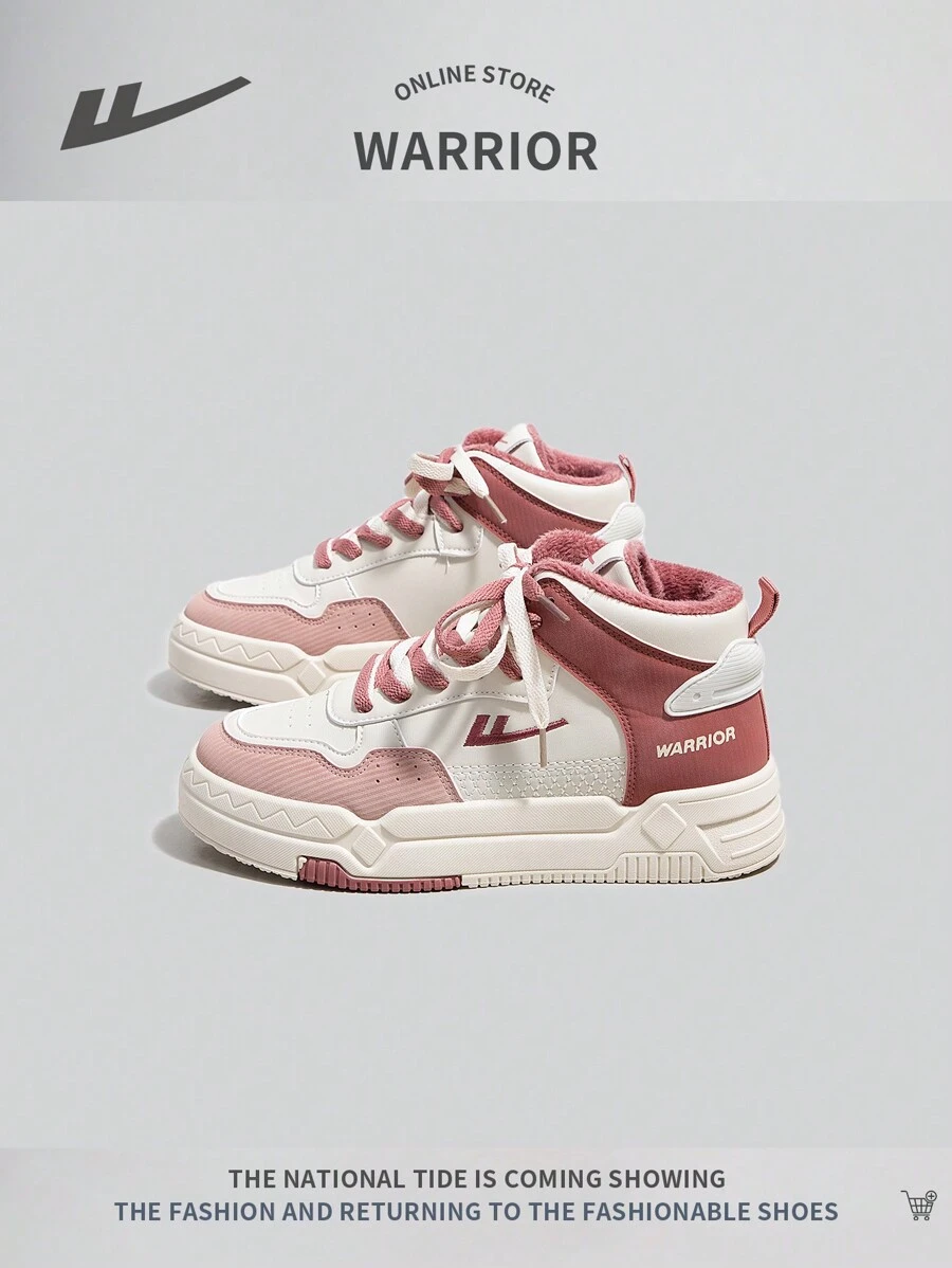 WARRIOR Sneaker casual con lacci, alta alla caviglia, per donne, con fodera in pelliccia calda, leggere e comode per esterni, con suola antiscivolo e colori a contrasto