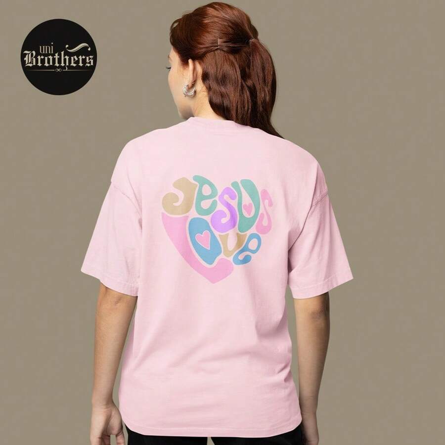 Camiseta Streetwear Estampada Jesus Loves Camisa Masculina e Feminina Camisa Religioso Coração