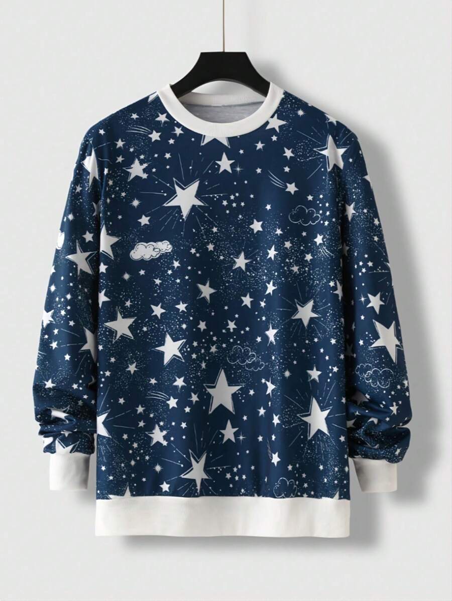 Herren Sweatshirt mit Paisley Muster und farblich abgesetztem Saum