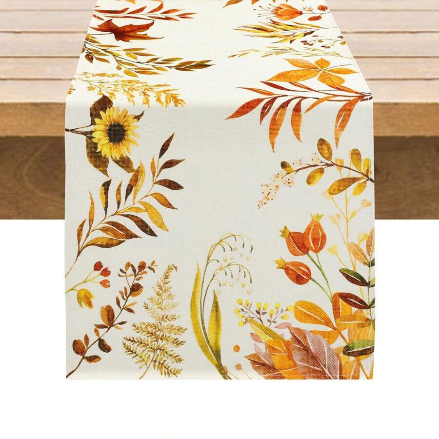 1pc Autumn Season Floral Table Runner, Seasonal Decorative Table Runner For Living Room, Dining Room, Party, Farmhouse, Kitchen, Holiday Home Decor