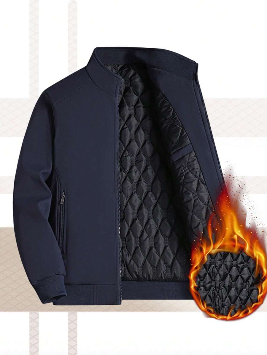 Plus Size Men's Casual Thermal Lined Stand Collar Jacket, Thickened, New Autumn/Winter