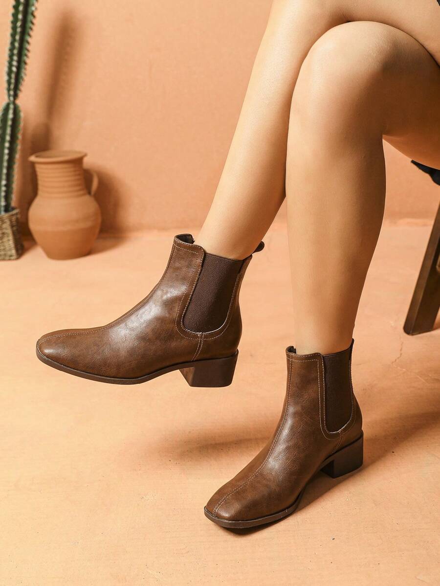 New Autumn/Winter Square Toe Boots Women, Chunky Heel Ankle Boots, Stylish Low Heel Plus Size Short Boots