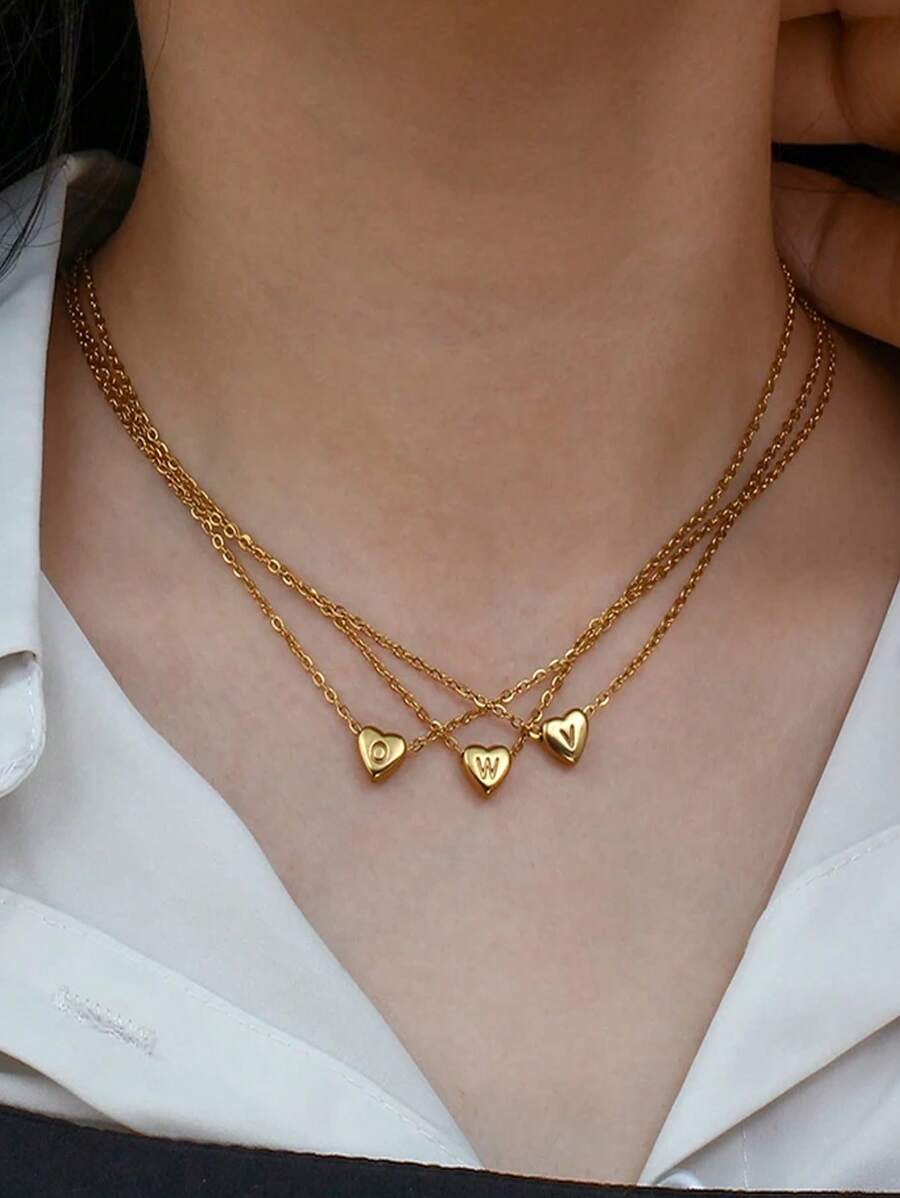 1 pieza Collar con colgante de letra A-Z con corazón de acero inoxidable, elegante collar con colgante en forma de corazón y letra, adecuado para uso diario casual de chicas, regalo de fiesta festiva