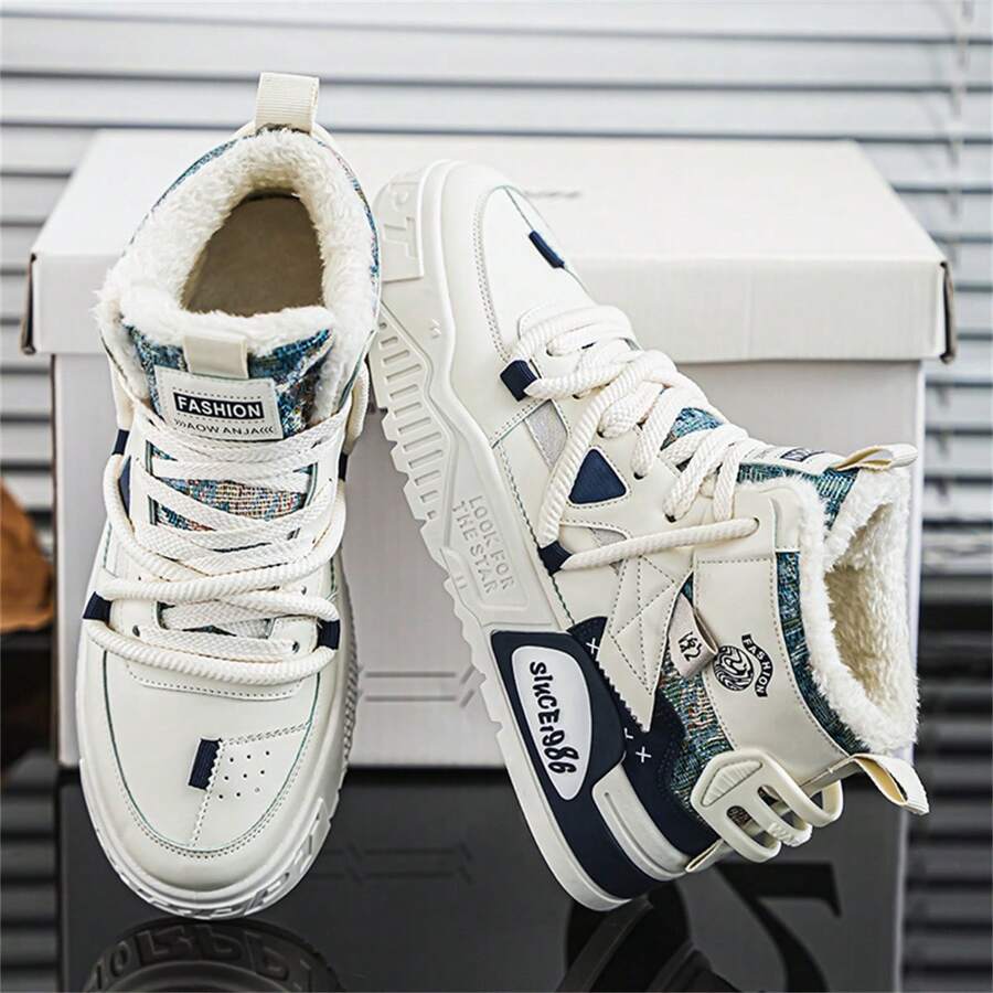 Bottes de neige chaudes à lacets en PU avec doublure en peluche pour hommes. Bottes de randonnée durables et antidérapantes pour temps froid. Chaussures de marche confortables et décontracté