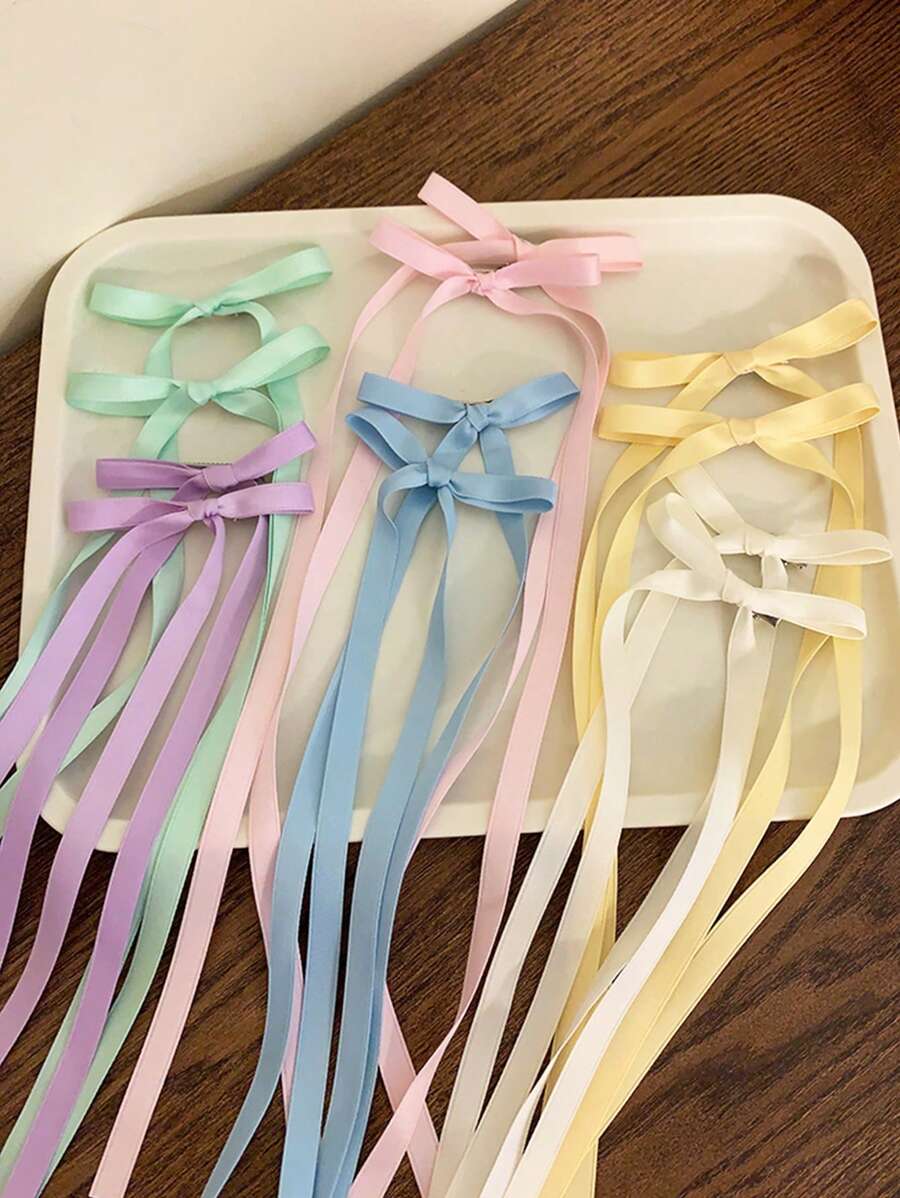 6 piezas Pasadores de pelo con lazo de cinta de poliéster colorida para mujeres, accesorios de pelo dulces y lindos, barrettes de encaje, inspirados en bailarinas, decoración de pelo tipo hada Y2K, adecuados para uso diario, Día de San Valentín, clips de garra, artículos escolares, elegantes, universidad