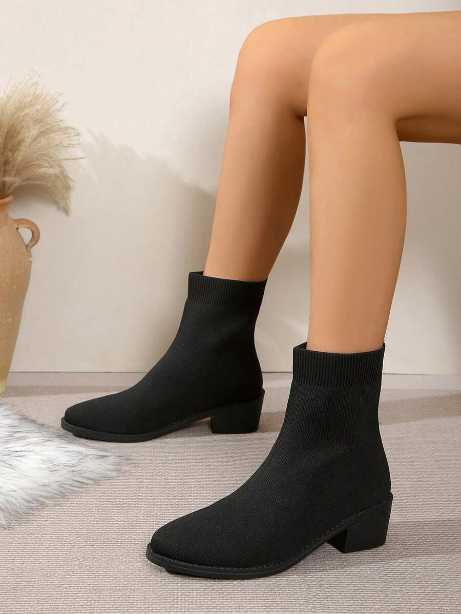 2024 New Winter Short Boots For Women, Autumn Riding Boots, Mid-Heel Slim Fit Mid-Calf Boots, Square Toe Thermal Lined Boots