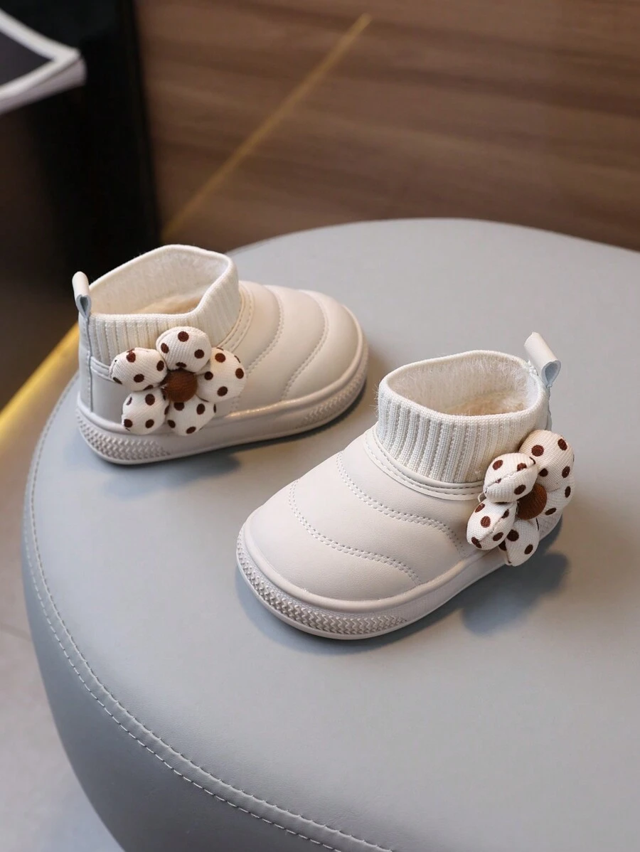1 paire de bottes enfant filles mode floral confortables et chaudes, bottes de neige imperméables antidérapantes en PU à semelle épaisse, bottines plates mignonnes pour bébé/tout-petit, convenant aux filles en automne/hiver