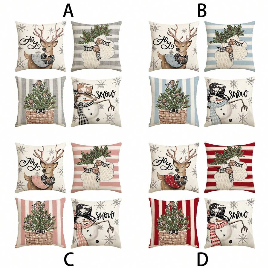 4 stuks Kerst Sneeuwman, Rendier Handschoenen, Eucalyptus Kussensloop, Wintervakantie Gestreepte Bankbekleding Kussenhoes, Eenzijdig, Geen Kussen