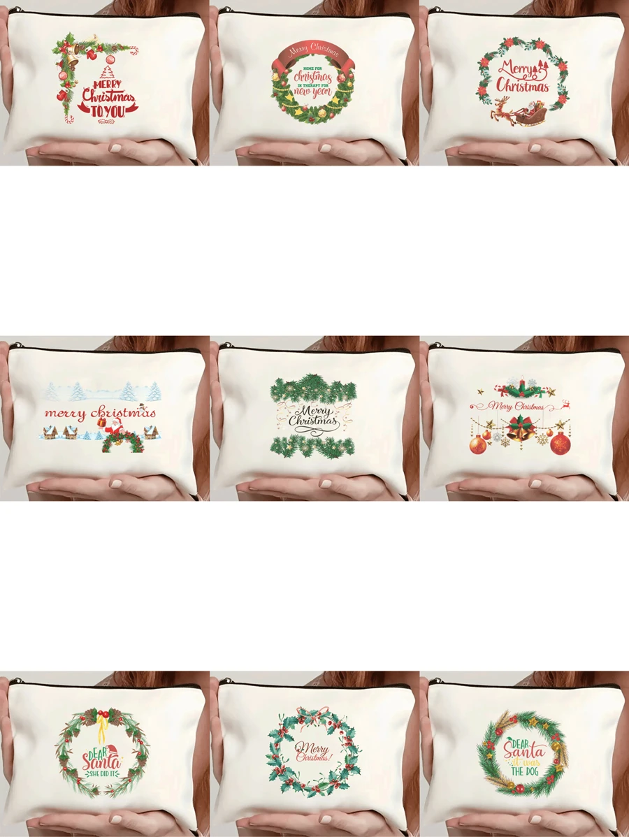 1 pieza Bolso ligero y elegante con diseño único impreso de árbol de Navidad, Papá Noel y renos, personalizables, perfecto para teléfono, cosméticos, monedero, embrague, neceser, esencial para viajes, con diseño de letra adorable
