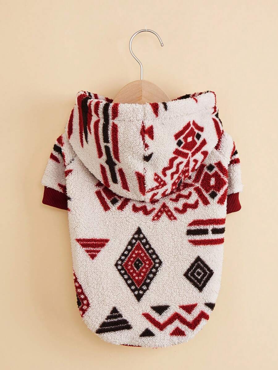 1pc Geometric Totem Pet Clothing, Fleece Hoodie Sweatshirt For Cat And Dog, INS Style, Autumn/Winter