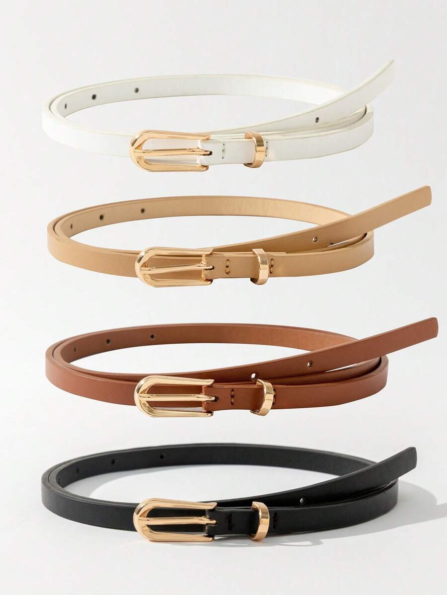 4 peças Cinto de Cintura Feminino de Tonalidade Dourada Clara com Fivela de Pino, Verão, Escola