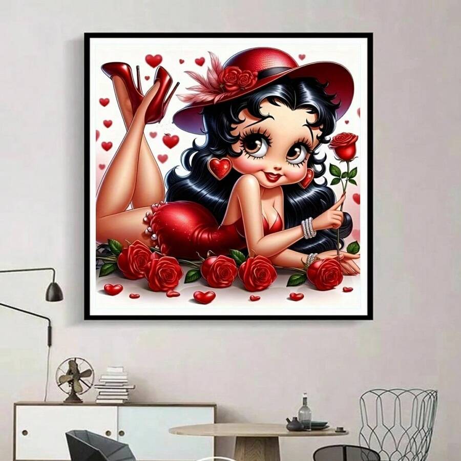 Set fai-da-te di pittura con diamanti da donna, raffigurante una donna dagli occhi grandi e sexy con una rosa rossa, kit di ricamo completo di perline, punto croce, mosaico di strass, decorazione per la casa