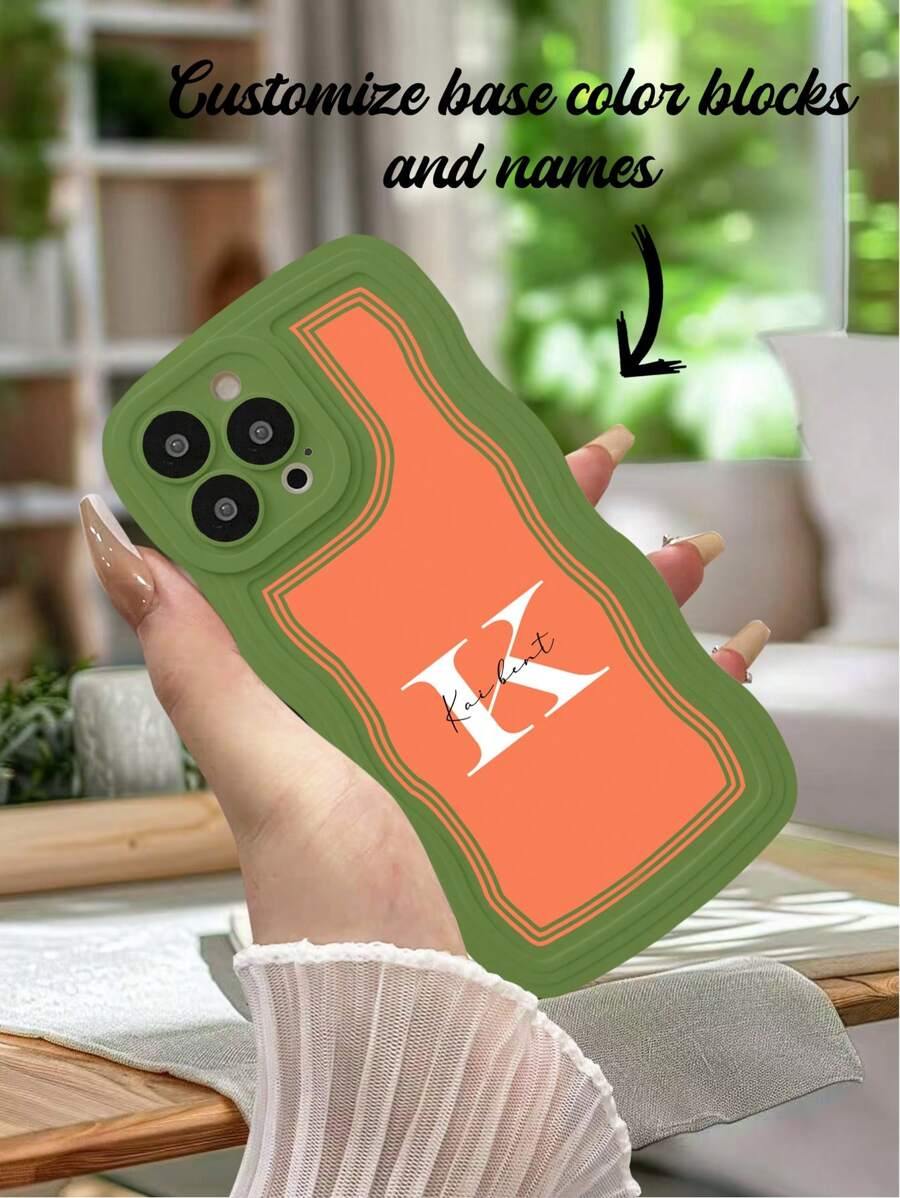1pc Custom Text/Name Wavy Perforated Phone Case Compatible With IPhone 16, 15, 14, 13, 12, 11 Pro Max