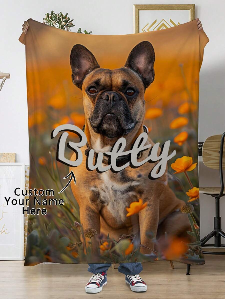 1pc Customizable Photo Blanket, Photo Collage Gifts For Pets, Custom Blankets With Pet Names