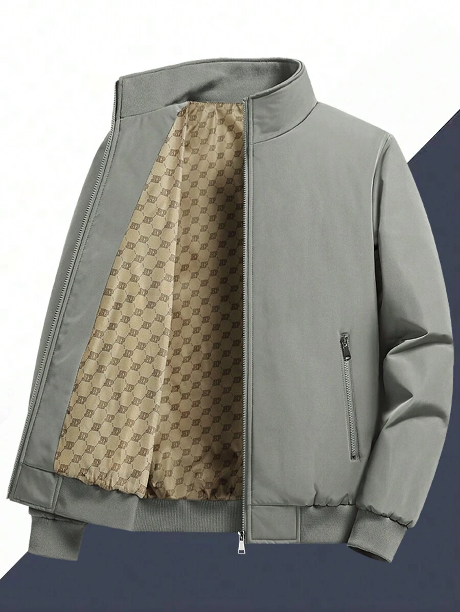 Men's Casual Business Jacket, Stand Collar Windbreaker, Minimalist Design