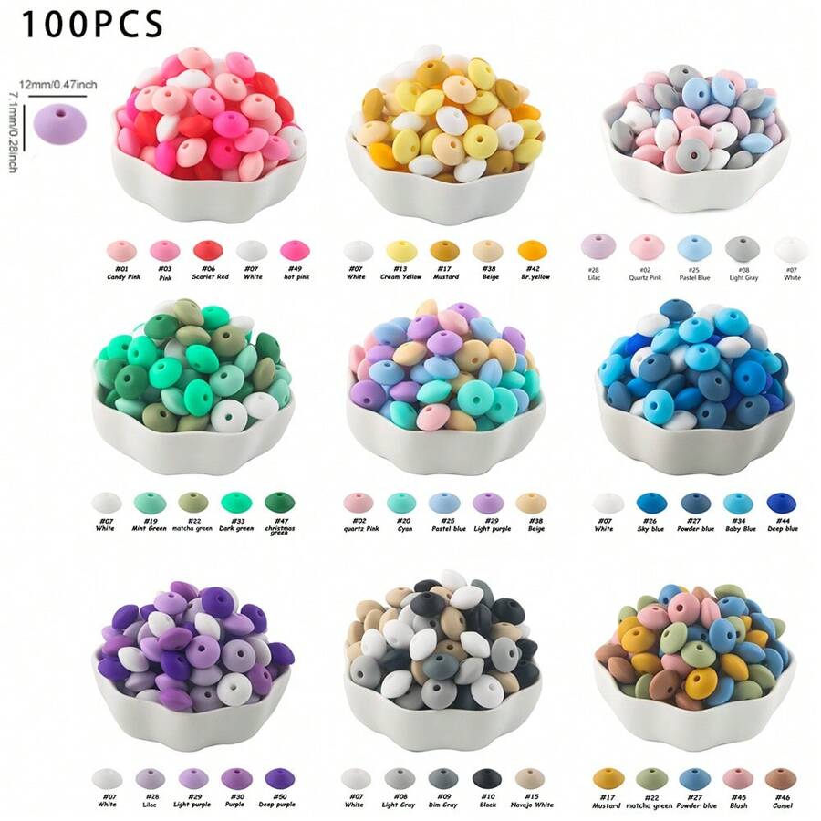 100Pcs/Lote Contas de Lentilha de Silicone 12mm Contas Espaçadoras Soltas Para DIY Caneta Pulseira Jóias Chaveiro Fazendo Decoração Acessório Etc