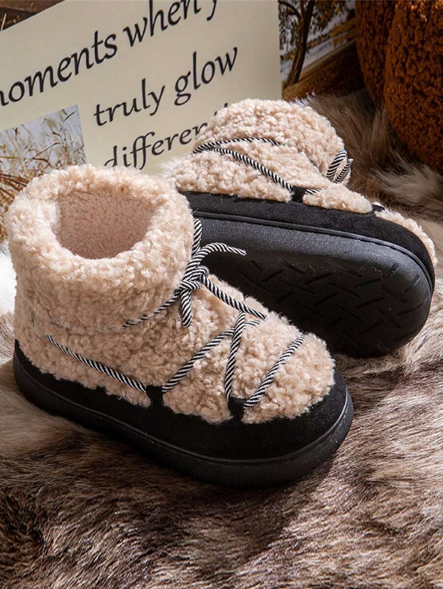 Botas de nieve para mujer 2024 Otoño Invierno Nueva forro térmico Forro cálido Zapatos de punta redonda Cordones Alta superior Estilo campus Elegante Campus Lindo Exterior Versátil Moda Botas de nieve de invierno Interior silencioso Cálido Zapatos de piel de felpa Botines altos de felpa Botas gruesas de moda Botas de felpa para mujer Exterior a prueba de frío Zapatos de pan de invierno Botas media pantorrilla de mujer estilosas personalizadas