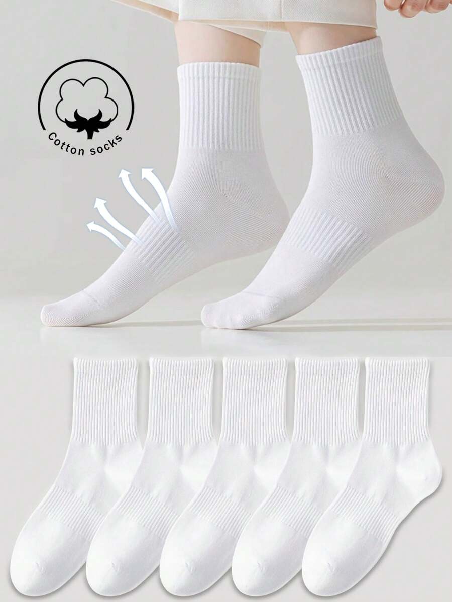 1/3/5/10 pares de calcetines tipo crew para mujer, calcetines de algodón, calcetines blancos, calcetines de mujer, calcetines lindos, calcetines de niña, aptos para otoño/invierno/primavera/verano, con detalles de malla transpirable, diseño de agujeros con guía de respiración, que absorbe la humedad, suaves y lisos, adecuados para diversas ocasiones como fiestas, deportes, ocio, negocios y otros usos diarios, se pueden usar durante todo el año, las combinaciones de colores son aleatorias.