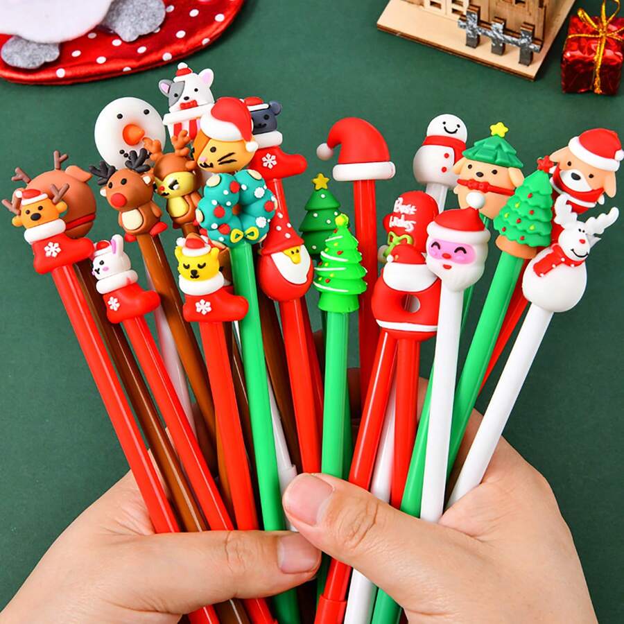 Penne gel per Natale con inchiostro nero, penne morbide con personaggi natalizi, penne divertenti e novità in stile casuale, adatte come regalo di Natale per studenti, insegnanti, per ufficio, forniture scolastiche, feste, promo e mercati