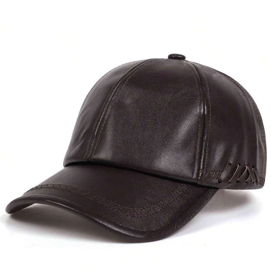 1Piece Men PU Leather Baseball Cap Outdoor Adjustable Sunscreen Leisure Hat Spring Autumn Travel Tourism Beach Vacation