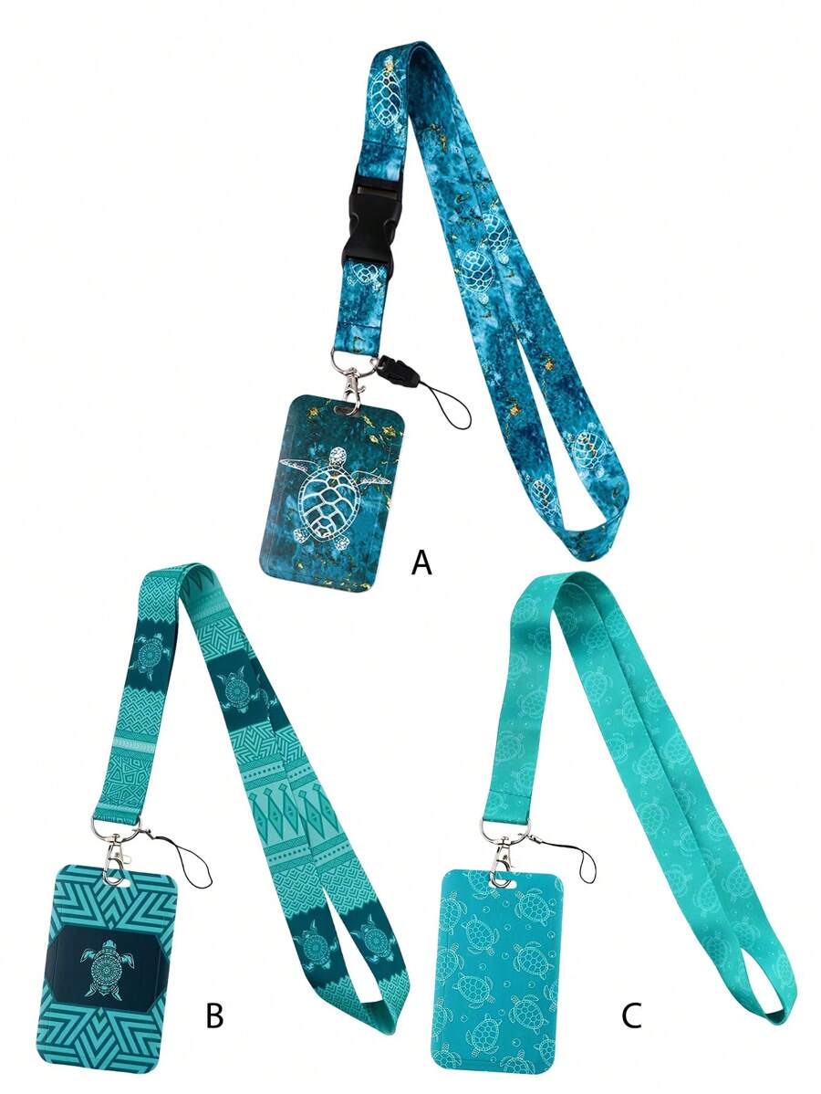 1pc Bohemian Style Summer Green Sea Turtle All-Over Print Lanyard, Suitable For Doctor/Nurse/Student/Teacher ID Badge Holder, Can Be Used As Gift Or Daily Accessory Car Accessories Bag Charm School
