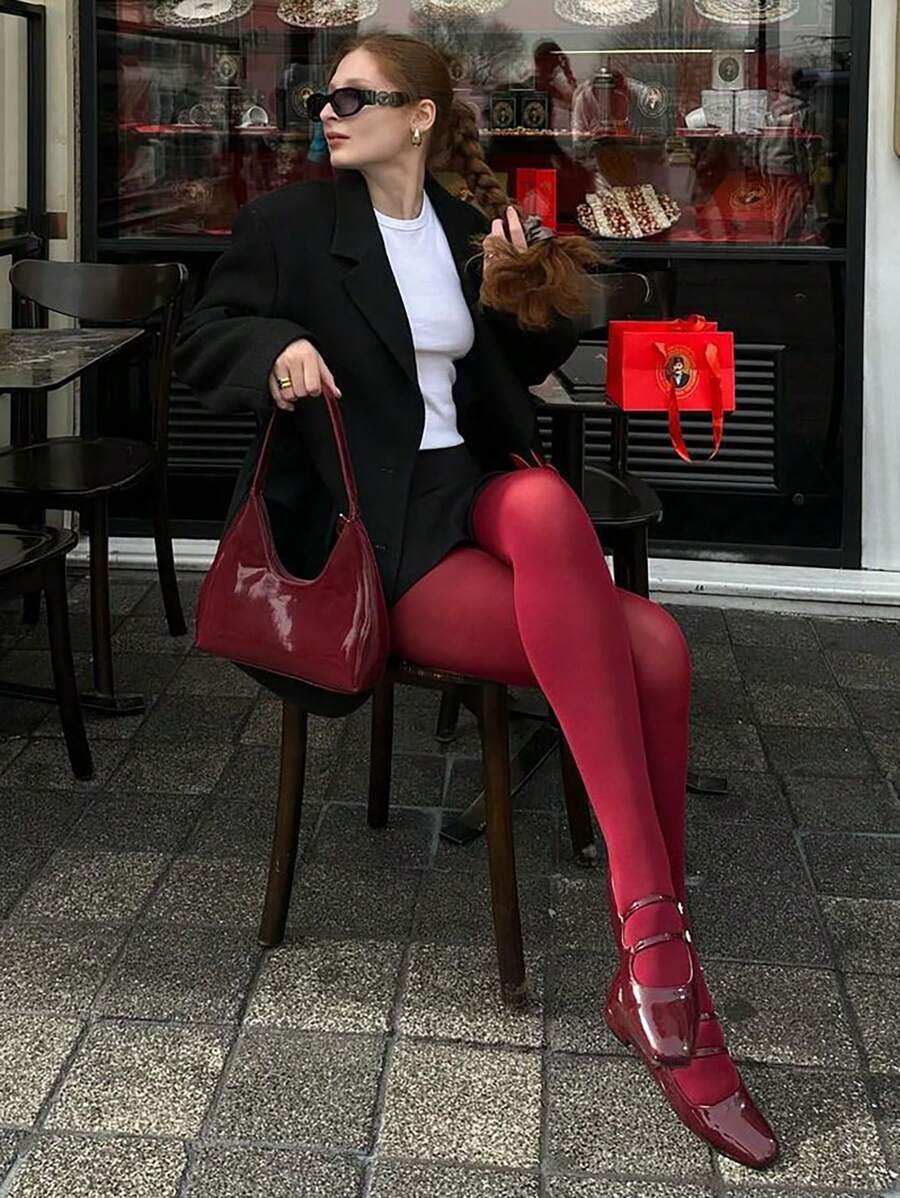 1 par de medias con liguero semiopa de 80D para mujer, de cintura alta, pantimedia para Halloween 2024
