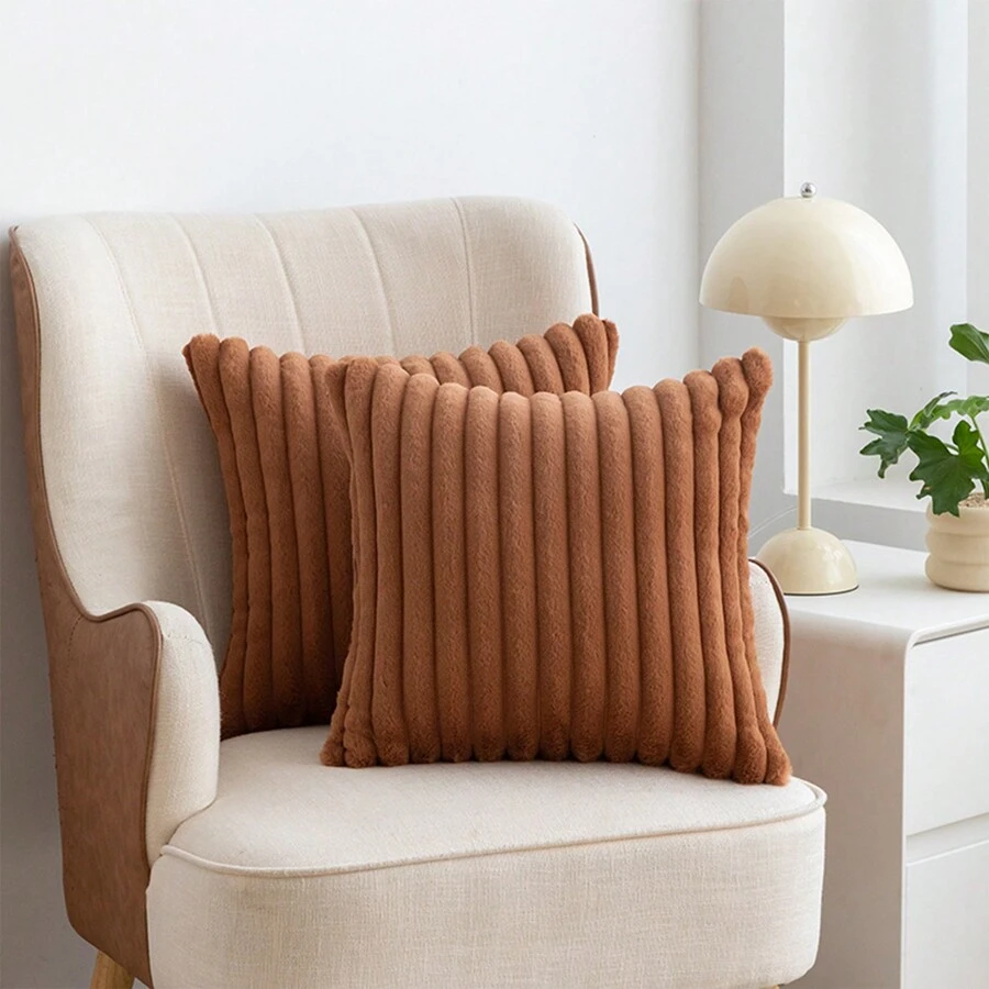 2 piezas de fundas decorativas acogedoras y suaves de terciopelo con rayas para almohada, funda de cojín para sofá y sillón