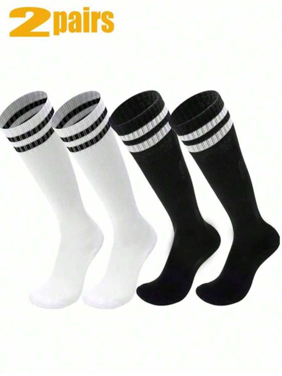 2 Pairs Breathable Football Socks For Kids Aged 8-16, Striped Knee High Socks For Boys And Girls Playing Soccer, Baseball, Softball And Other Athletic Sports, Youth Sports Socks For School And Training