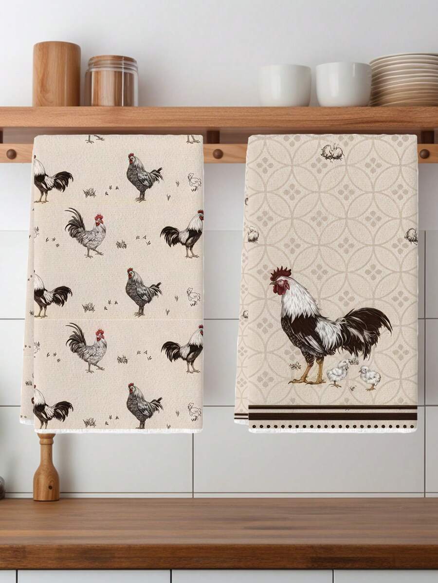 2pcs Chicken Kitchen Towels, Vintage Chicken Lady Dish Towels, Chicken Mom Gift, Farmhouse Kitchen Bathroom Decor, Birthday Christmas Housewarming Gifts For Chicken Lovers