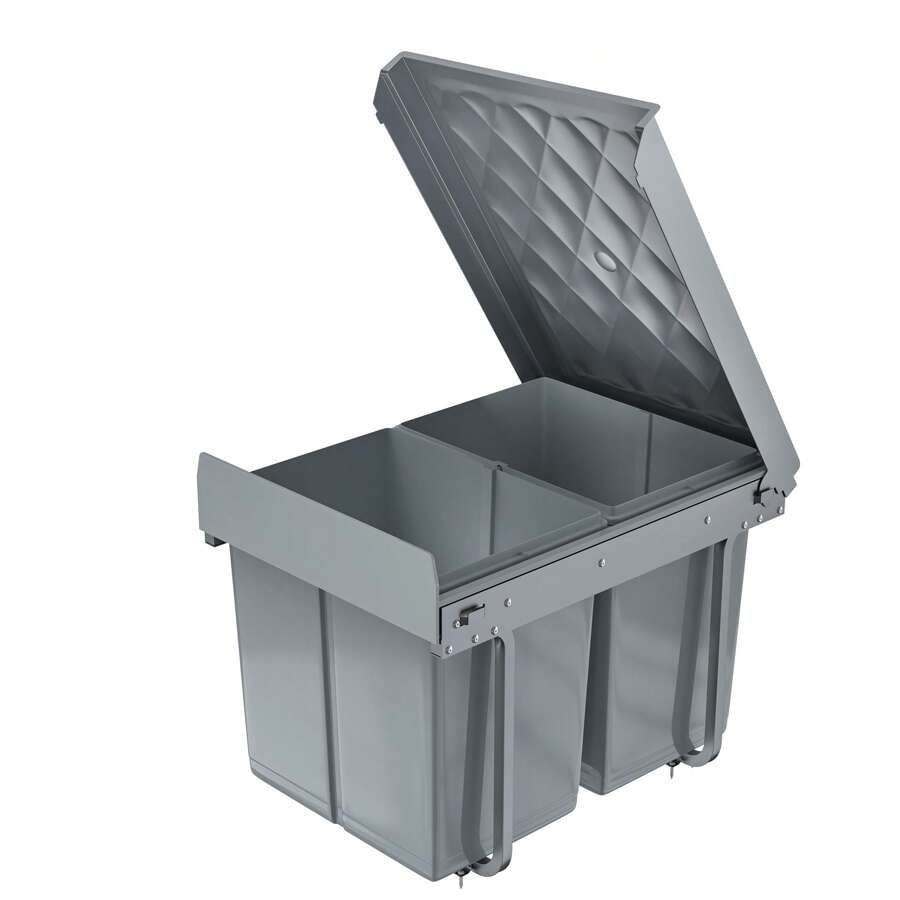 Built-In Kitchen Trash Can 2/3 Compartments Extendable Trash Can Waste Bin Kitchen Base Cabinet With Telescopic Rails Kitchen Trash Can Built-In Waste Separation System Gray