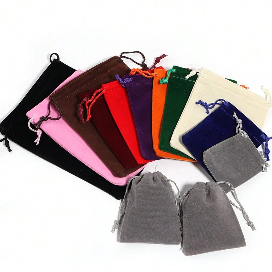 5pcs/10pcs Pack Drawstring Velvet Bags, Earphones, Power Bank, Jewelry Accessories, Jewelry & Cosmetics Packaging Velvet Pouches