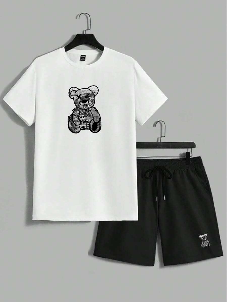 Conjunto Camiseta Algodão + Short Tectel Elastano Masculino Adulto