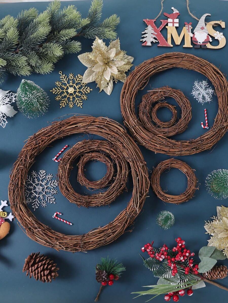 1/2 piezas de Coronas de Navidad de Mimbre que se pueden personalizar para hacer manualidades, colgar en la puerta o pared, o usar como decoración de mesa para bodas. Adecuadas para Navidad, Halloween, fiestas de bodas, vacaciones y decoración del hogar.