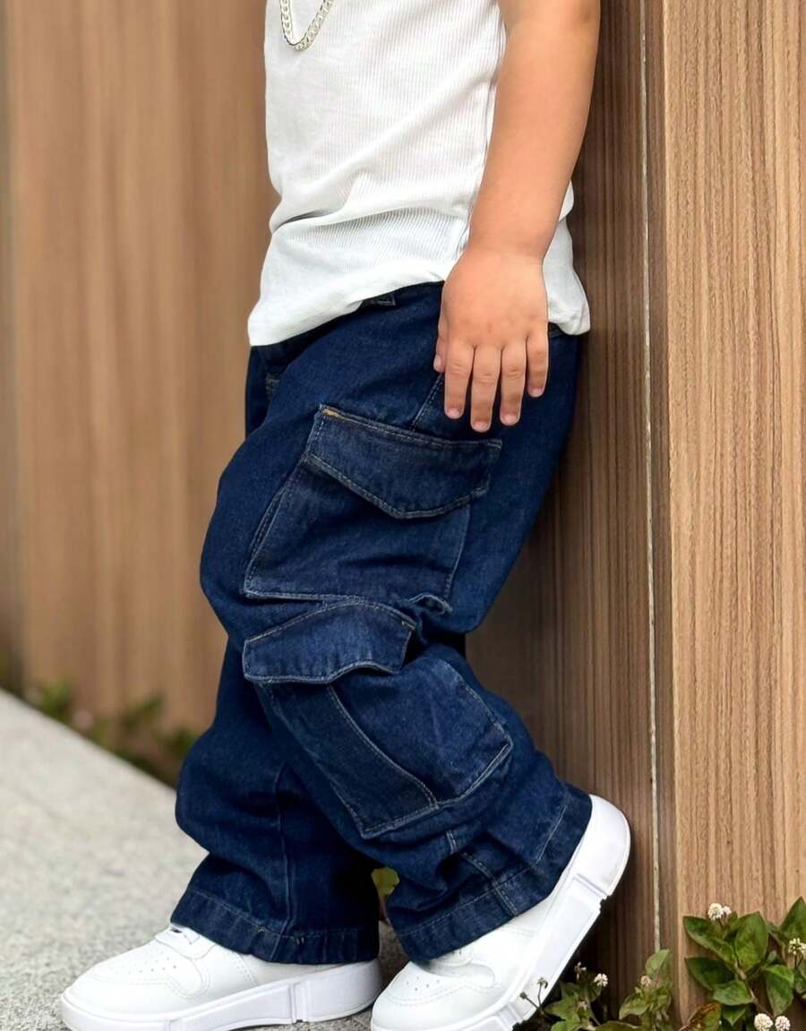 CALÇA JEANS INFANTIL MENINO CARGO STREET BAGGY