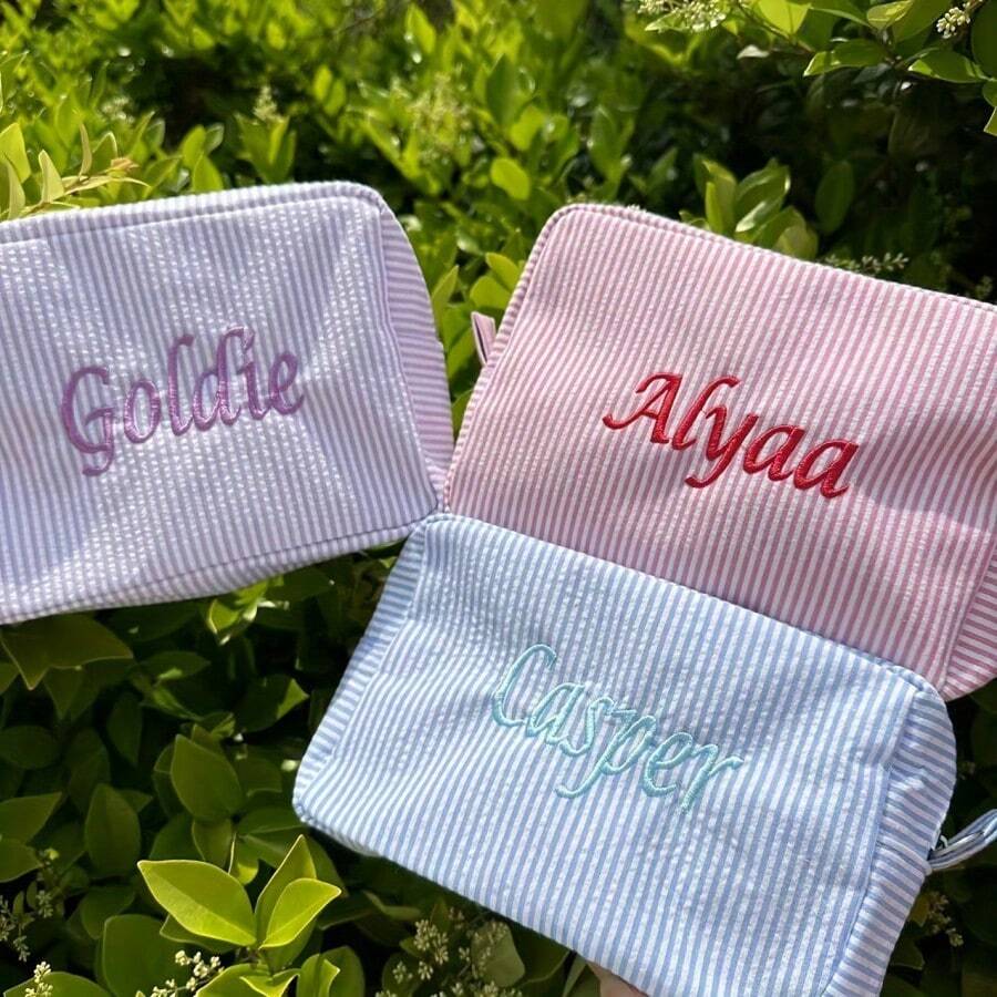Personalized Bubble Voile Embroidered Cosmetic Bag/Toiletry Pouch With Name, Suitable For Festival Gift, Travel, Friends, Family, Christmas, Party, New Year
