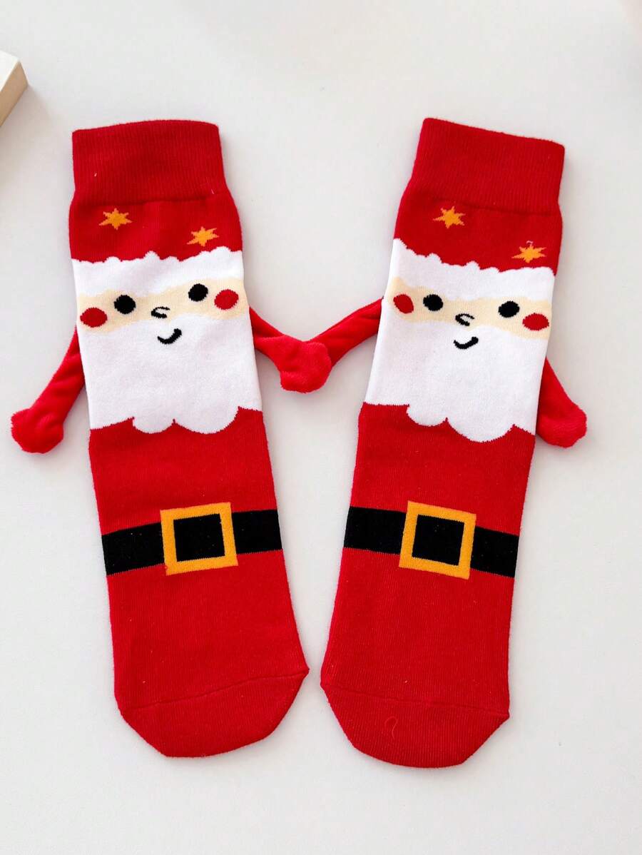 1 Pair Men's Comfortable Casual Fashion Handholding Pattern Mid-Calf Socks