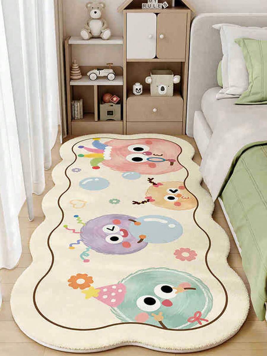 1pc Cartoon Home Bedside Mat, Cute Imitation Cashmere Thick Carpet, Living Room Dirt Resistant And Easy To Maintain Bedroom Carpet