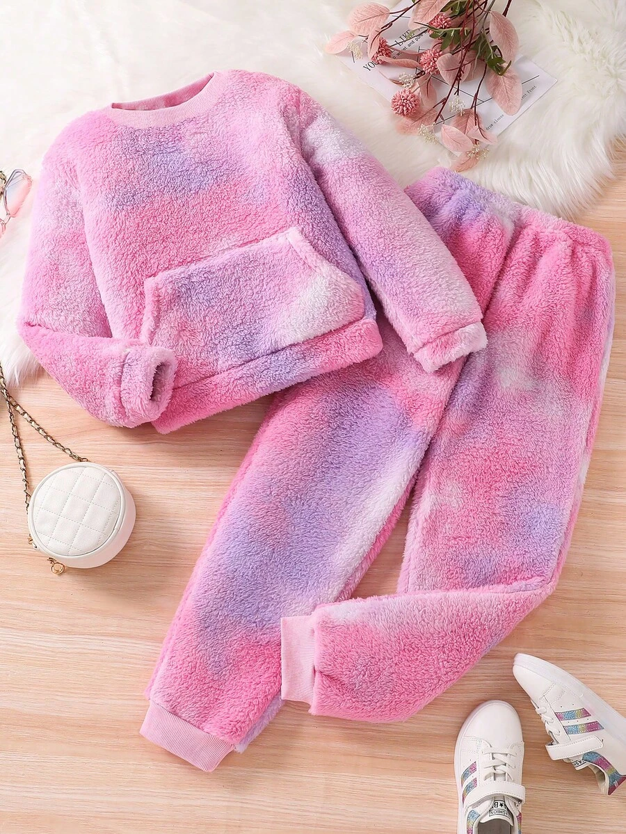Set de 2 piezas de parte superior de manga larga y pantalones térmicos gruesos y cálidos para niña preadolescente de otoño/invierno, sudadera con capucha y pantalones jogger con empañado, conjunto cómodo y lindo