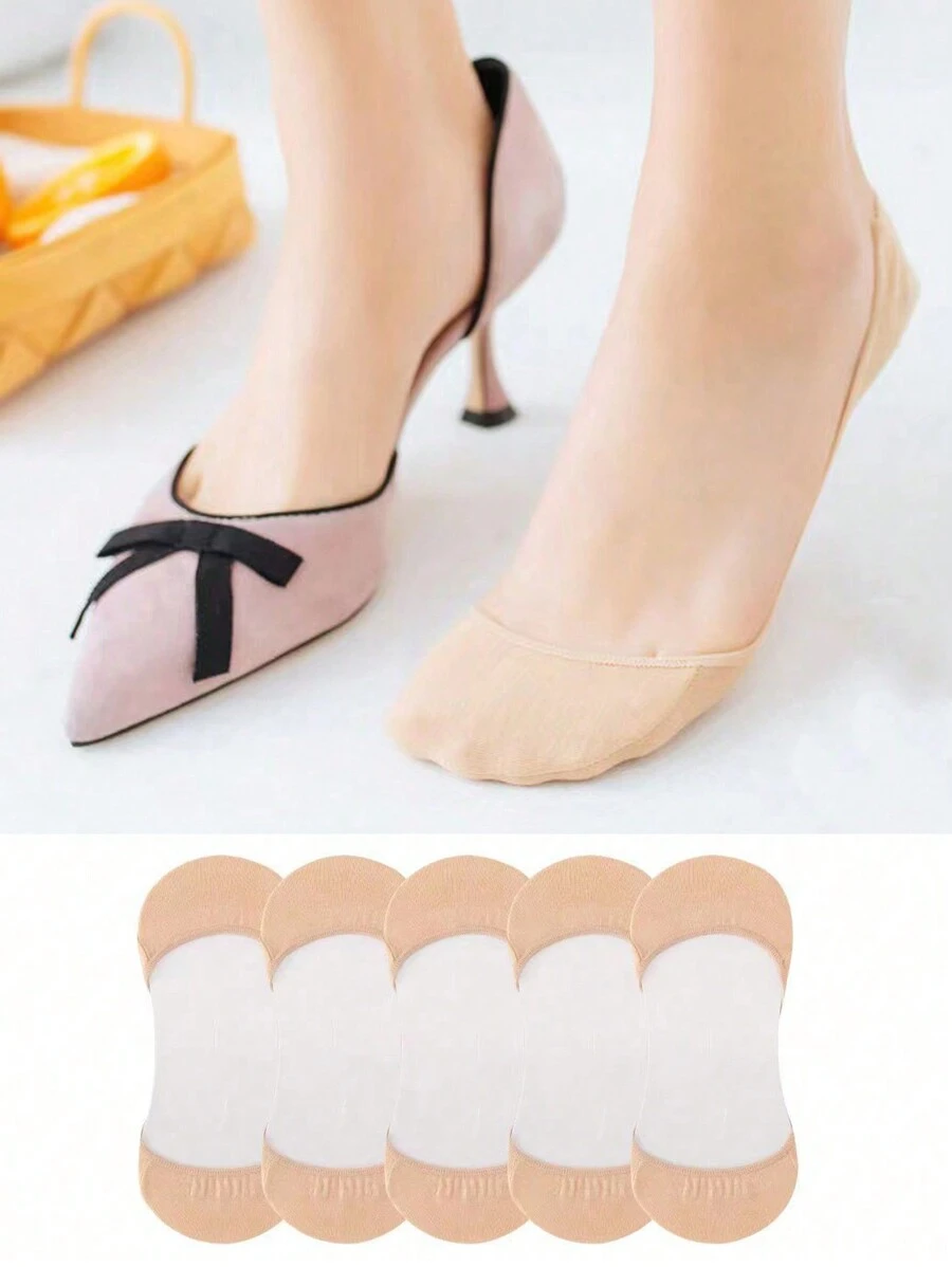 5pairs Women Skin-Colored Ultra Invisible Lightweight Low Vamp Silicone Anti-Slip Short Leg Warmers For High Heels