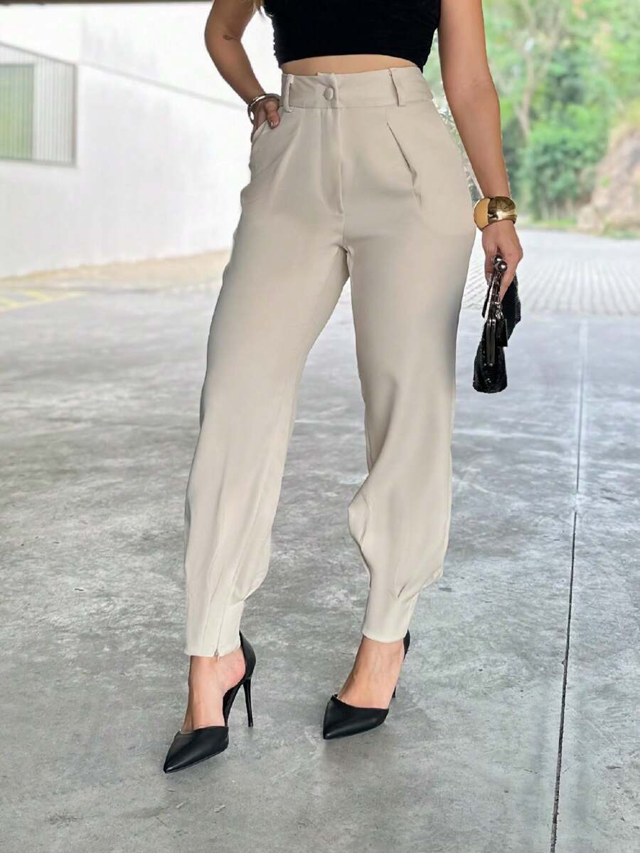 Emili LLANA MODA Calça Cenoura Jogger Alfaiataria Feminina Barra Com Zíper