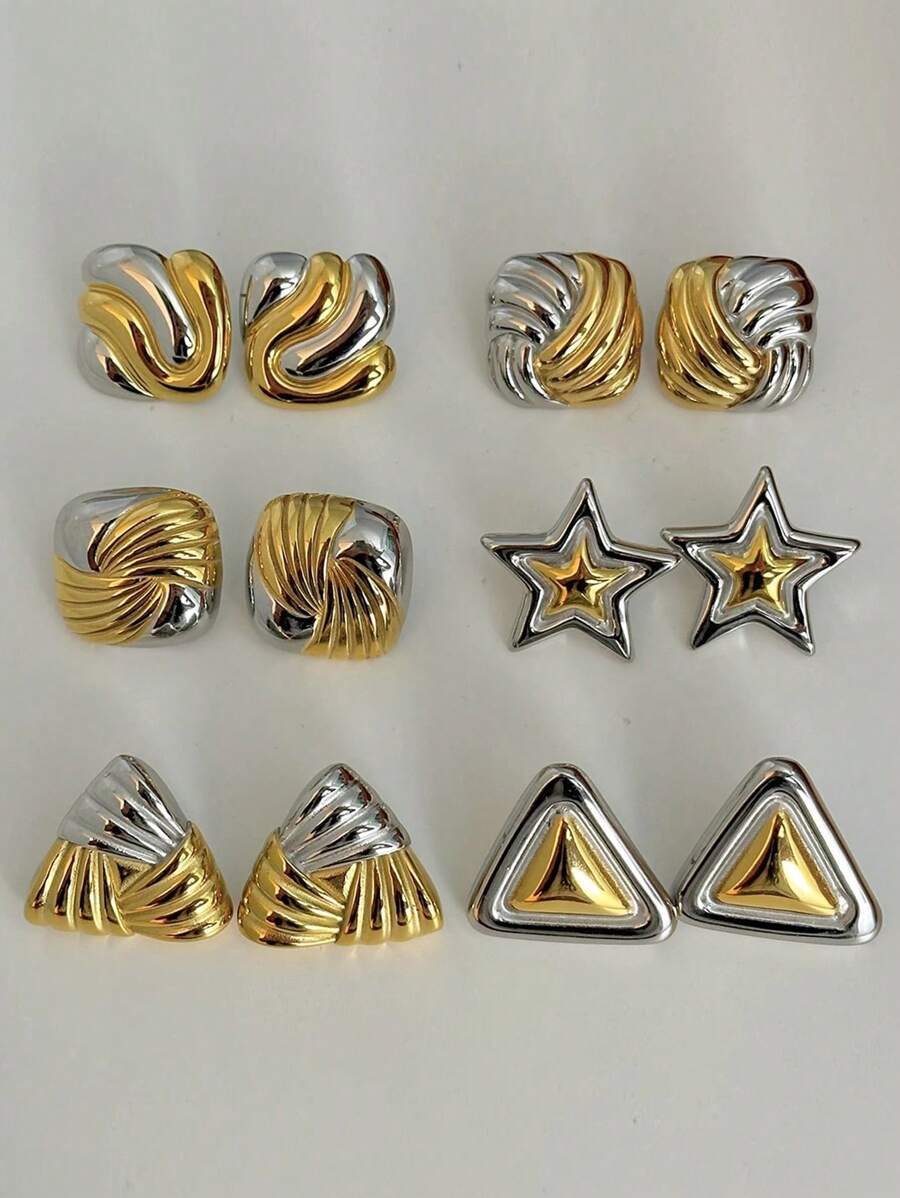 1 paire Boucles d'oreilles géométriques, Boucles d'oreilles en acier de titane exquises à double anneau, Boucles d'oreilles minimalistes en forme de croix, Petits anneaux de deux couleurs, Cadeaux quotidiens pour Noël et fêtes