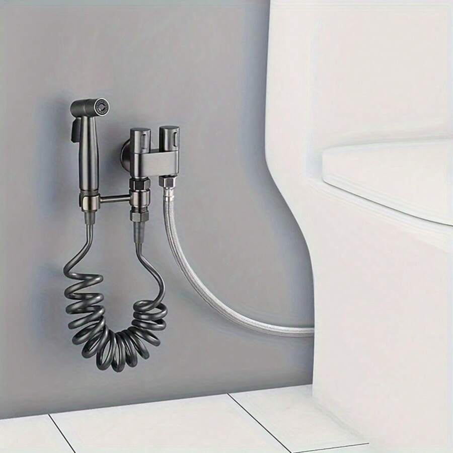 Stainless Steel Bathroom Companion Set: Dual-Use Faucet, Boosting Spray Gun & Support With Telescopic Pipe - No Electricity Needed