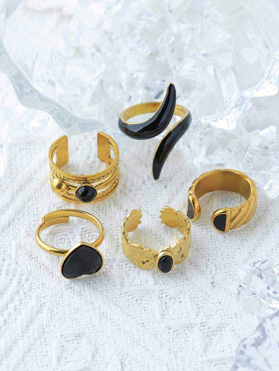 Mazuer 1 peça anel retrô vintage preto dourado moderno com design minimalista em formato de X e zircônia em formato de coração, adequado para formatura, dia das mães, presente de formatura, feriados, festas, uso diário, férias