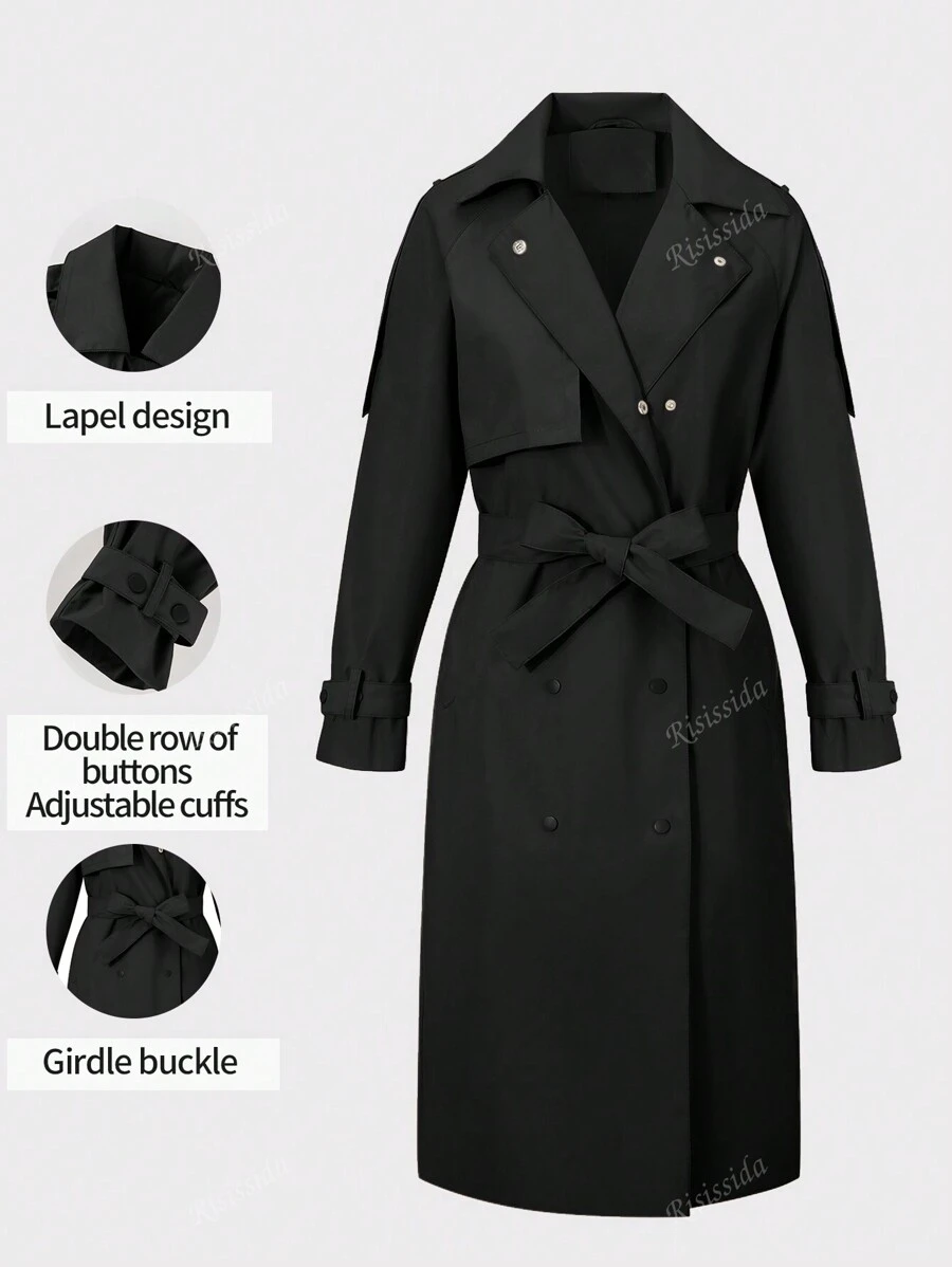 Abrigo ligero y largo tipo trinchera para mujer Risissida con cinturón - Chaqueta versátil y de estilo elegante para uso diario en otoño/invierno, prenda exterior de moda casual