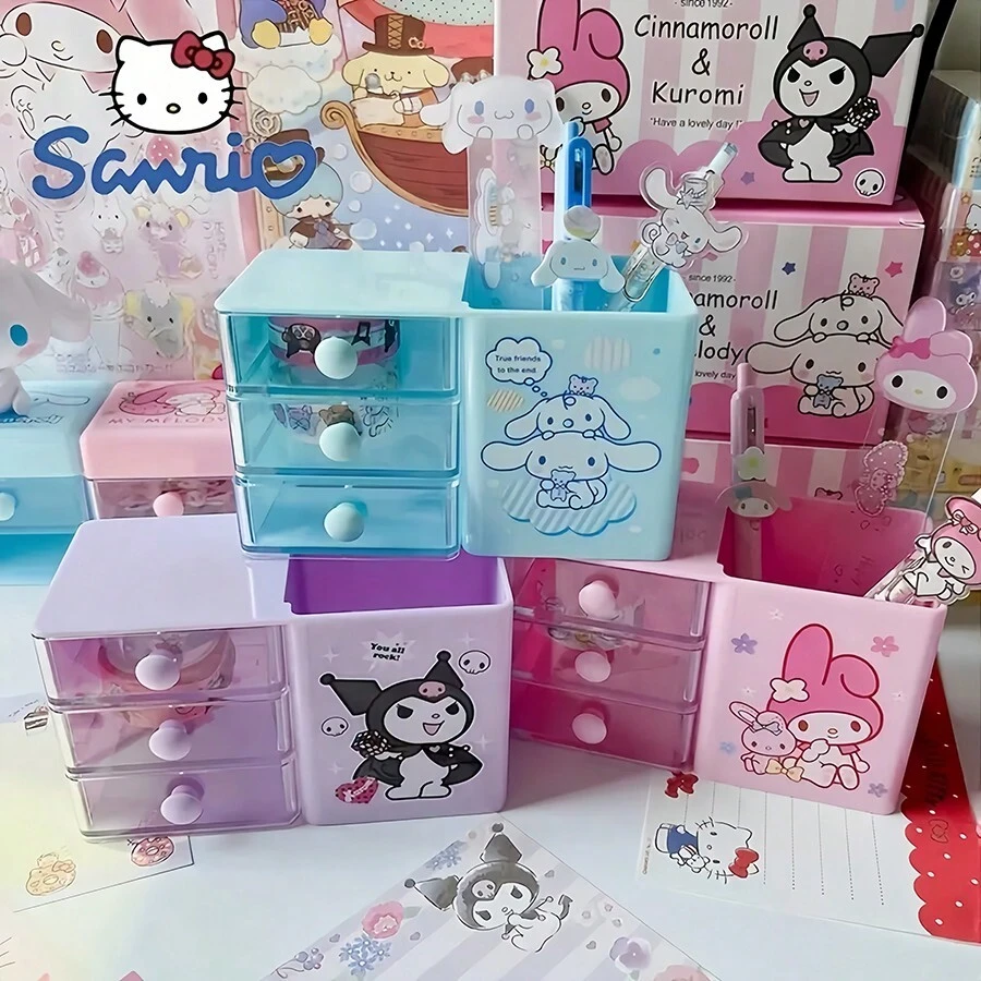 Caja de almacenamiento de escritorio tipo cajón con diseño de dibujos animados lindos para lápices, caja organizadora de joyas y papelería (Hay pequeños arañazos en el cajón y pequeños defectos en la superficie)